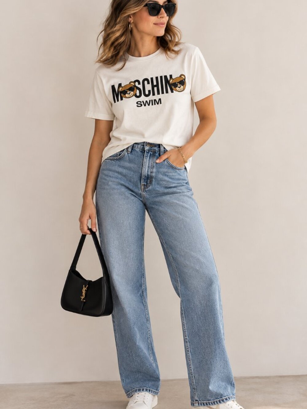 Moschino Swim Teddy Bear Logo Graphic T-Shirt White Size XS